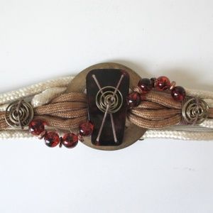 Vintage 80's Abstract Metal & Cord Woven Belt L